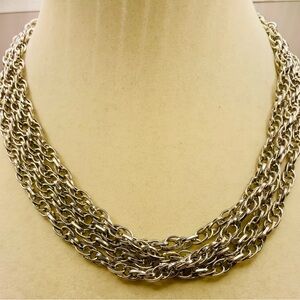 64 inches long Pullover  silver tone rope chain. Can be doubled or tripled.